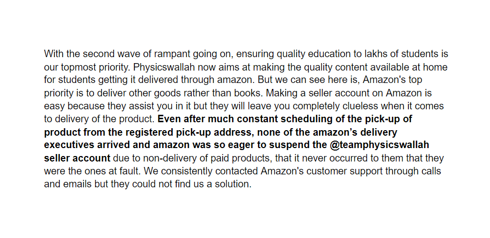 PhysicswallahAP's tweet photo. It's bewildering, that from the most customer centric company Amazon we are facing endless trail of issues. 1000s of our students are not being able to access their end moment study material due to disabled seller support and service.
@AmazonHelp Need your intervention on this. https://t.co/0YkkHWj3gk