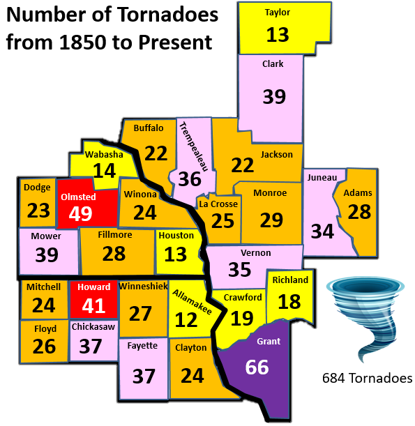 Since 1850, there have been 684 tornadoes reported in northeast Iowa, southeast Minnesota, and western Wisconsin. Here are more tornado statistics for the local area.

https://t.co/aHO8xyUmC9 https://t.co/sumjHVCG7L