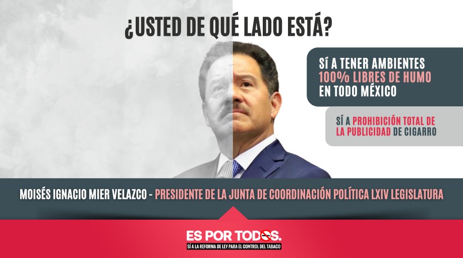 <a href="/NachoMierV/">Ignacio Mier Velazco</a> cada año mueren y enferman más de 60,000 mexicanos por tabaco.

Nuestras niñas, niños y jóvenes están expuestos al tabaquismo, la reforma de Ley #EsPorTodos🚭 garantiza salvar más de 39,000 vidas.

NO TOMAR ACCIONES LO HACE CÓMPLICE.💀

#LegislarTabacoYa