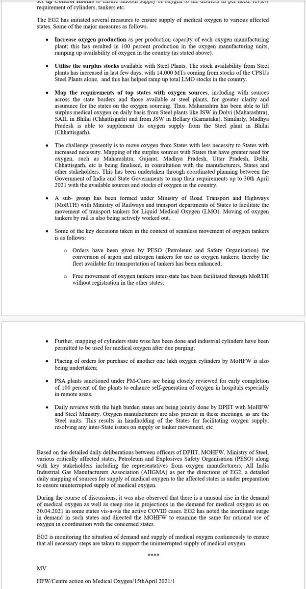 TimsyJaipuria's tweet photo. In morning govt said: India’s Daily Production Capacity (7287 MT) and Stock (~50,000 MT) comfortably more than Daily Consumption (3842 MT) at present. In evening, comes another press statement saying govt to import 50,000 MT of Medical Oxygen 🤷
@MoHFW_INDIA ??
@ https://t.co/Ge0G8KoEIU