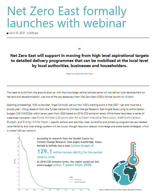 NetZeroEast's tweet image. Net Zero East officially launched on 14 April. Head over to our website for a full-write up of event proceedings including #LocalAreaEnergyPlanning, #LocalEnergyPricing, #RegionalCarbonOffsetting and #NetZeroMapping.

netzeroeast.uk/index.php/2021…