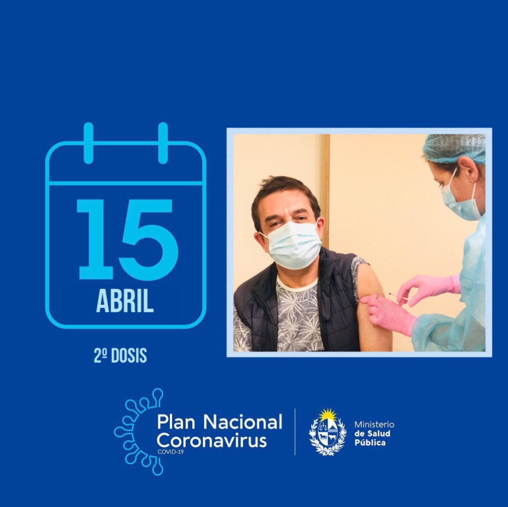 ¡Segunda dosis! Gracias a todos los vacunadores y funcionarios de la salud de todo el País por la dedicación, compromiso y esfuerzo! 
<a href="/MSPUruguay/">Ministerio de Salud Pública – Uruguay</a> <a href="/JoseSatdjian/">Jose Luis Satdjian</a> <a href="/DrDanielSalinas/">Daniel Salinas</a>  <a href="/MiguelAsqueta/">Miguel Asqueta</a>
#UruguaySeVacuna