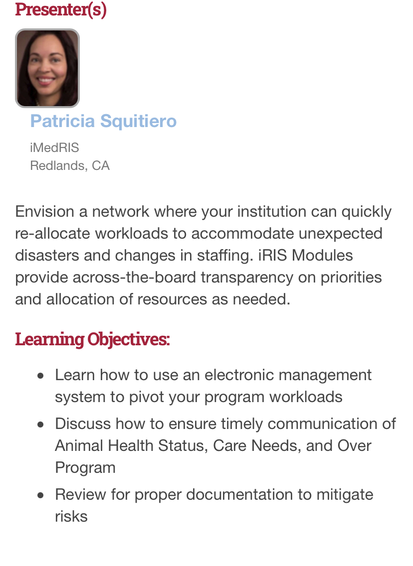 Imedris_Data's tweet photo. Sponsored Presentation by iMedRIS: Animal Research and Post-approval Monitoring Software to Pivot Your Program

Time: Thursday, April 15, 2021, 3:00 PM – 3:30 PM  ET
Contact info@imedris.com - if you missed this event!
#PRIMR #IACUC #automation #biotech #ehs #ppe https://t.co/cQv9c7Ihkz
