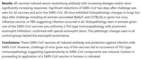 Animal studies for SARS coronavirus vaccines have proven disastrous for the animals."ALL mice exhibited histopathologic changes"Conclusion: “Caution in proceeding to application of a SARS-CoV vaccine in humans is indicated”Caution needed! https://pubmed.ncbi.nlm.nih.gov/22536382/ 13/