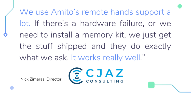 Amito’s #colocation service enables <a href="/cjaz_consulting/">CJAZ Consulting</a> to offer its clients a cost-effective #hostingsolution, with the flexibility to grow its footprint as demand rises.

Discover the story: lnkd.in/dAAjRk6