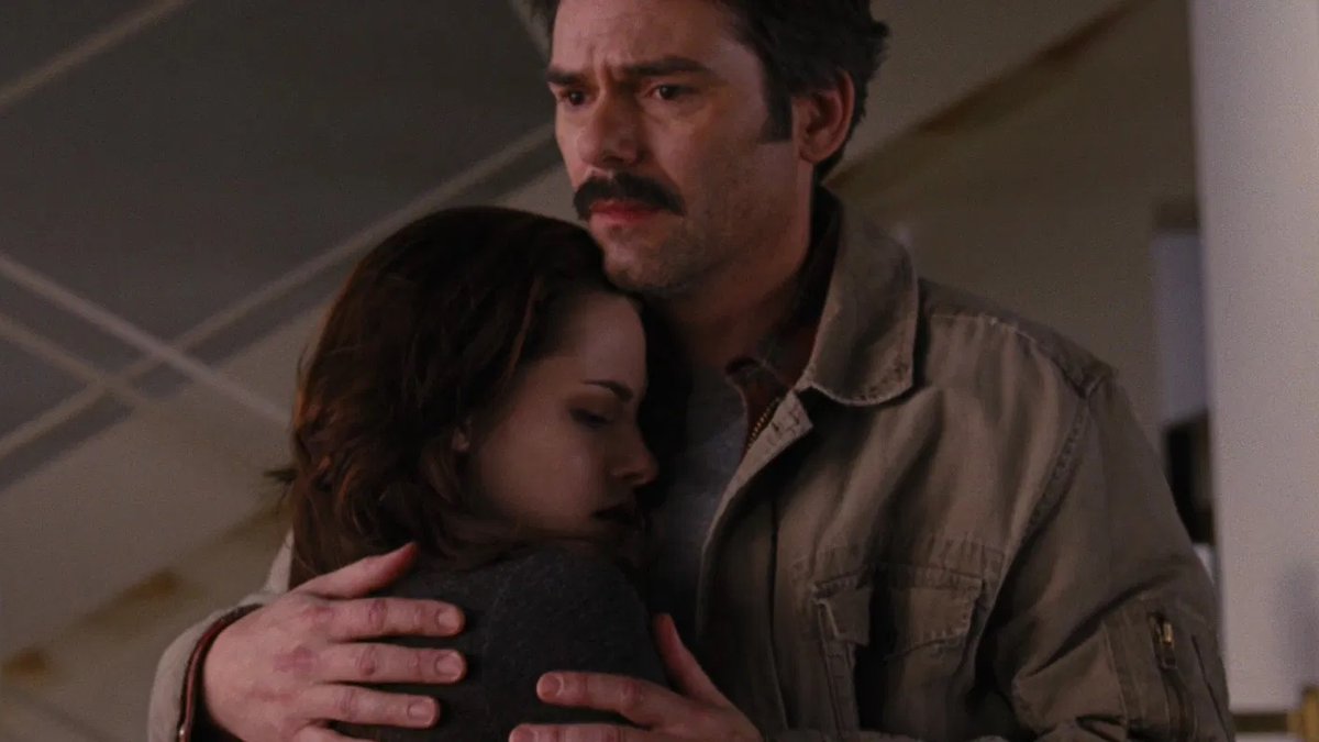twilightreborn's tweet image. that moment where charlie hugs bella and notices that she&apos;s cold, realizing that something has changed but then he hugs her even harder 🥺