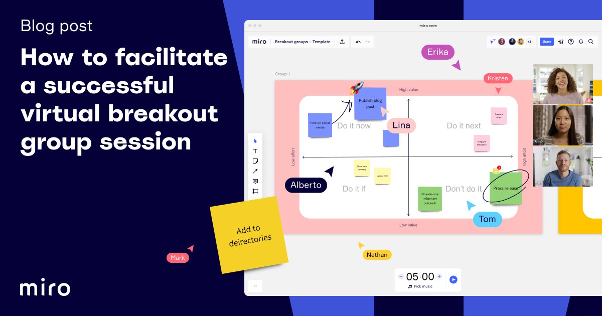 We've all been stuck a time (or twenty) in a super awkward group breakout session where no one participates. 😬

Never again!

We asked three experts for their advice on using Miro to facilitate virtual breakout sessions that encourage collaboration. ⬇️
bit.ly/3uRZ3g3