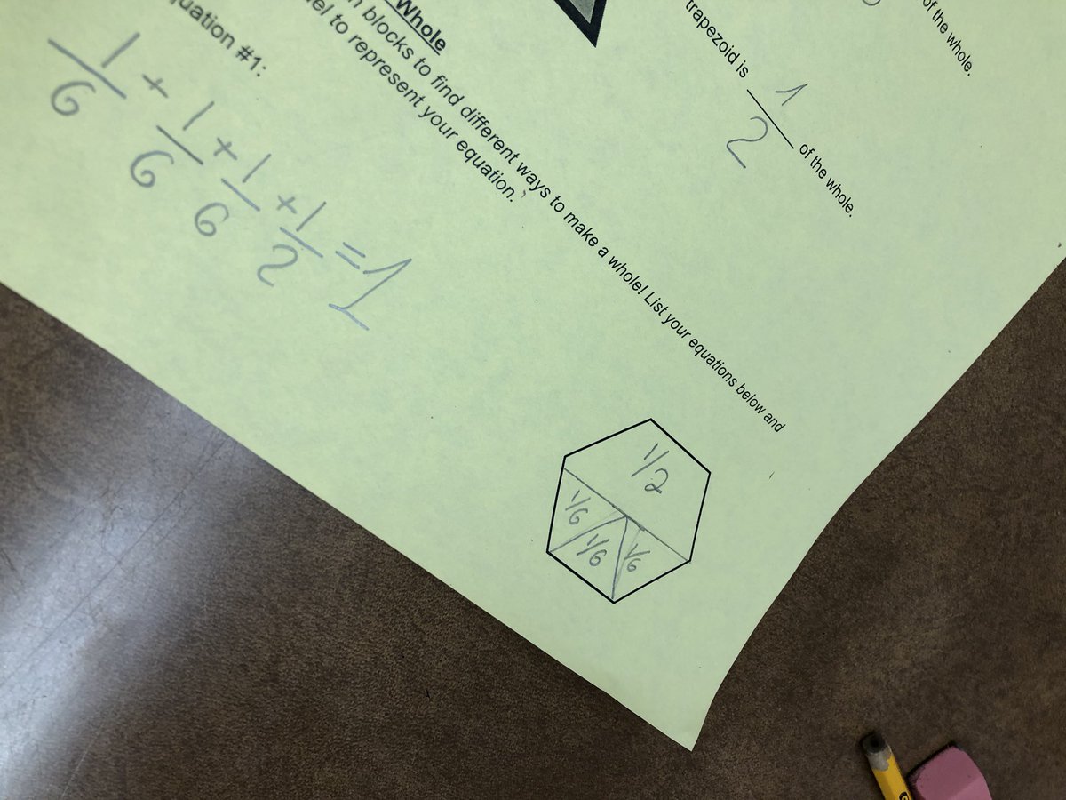 How many ways can you make a whole?! Mathematicians used pattern blocks this week to discover combinations of fractional pieces that make a whole! We ❤️ math! <a href="/WhufsdRams/">Ram Pride</a> <a href="/WHGWashington/">WHGW</a>