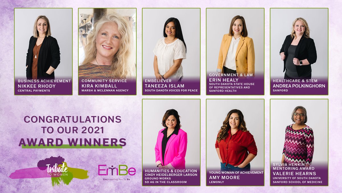 EmBeSiouxFalls's tweet photo. Congratulations to our 2021 Tribute to Women winners! We are so honored to have been able to celebrate you and your inspiring achievements that make Sioux Falls the place it is today. https://t.co/2kvGSQCvCm