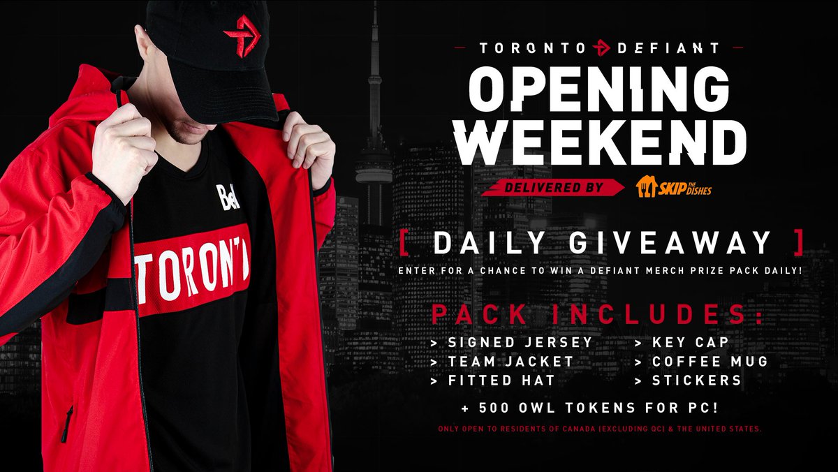 We got daily giveaways coming your way for a chance to win a Defiant Merch pack + 500 PC OWL tokens in our #OWL2021 Opening Weekend Delivered by <a href="/SkipTheDishes/">SkipTheDish</a>!

To enter:
🖤 LIKE + RT
🤍 FOLLOW us
❤️ REPLY with your fave takeout meal &amp; use #DefiantForever + #NationalTakeoutDay