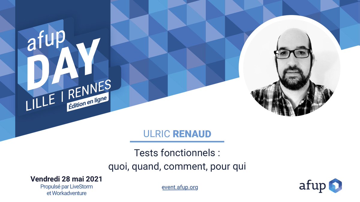 afup's tweet photo. Tests unitaires, tests fonctionnels, entre les deux votre coeur balance? Laissez @wulfrik éclairer votre lanterne, grâce à l’interview du jour et lors de son talk à l’AFUP Day 2021 Lille/Rennes le 28 mai. Prenez votre place !
▶️ https://t.co/0pe0RJzRxr https://t.co/G3o81mokDa