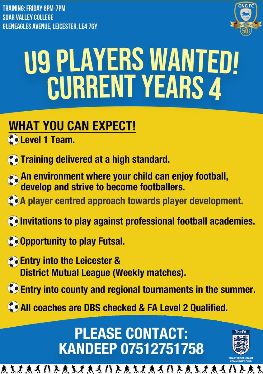 GNG FC U9 Pumas (School Yr 4), who play at Level 1 are welcoming players to join our squad!
Welcome players who are currently playing at Level 1 &amp; 2 but also those at Level 3 &amp; 4 that want to experience a challenge and an opportunity.
If you’re interested then refer to the flyer.