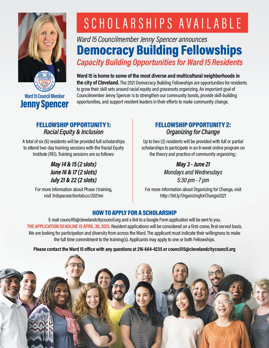 CudellEdgewater's tweet photo. If you're a #Ward15CLE resident looking to make community change, this excellent Democracy Building Fellowship may be for you! @jennyspencercle 

Email council15@clevelandcitycouncil.org for the application link and apply by April 30. https://t.co/tpVvnQrkvL