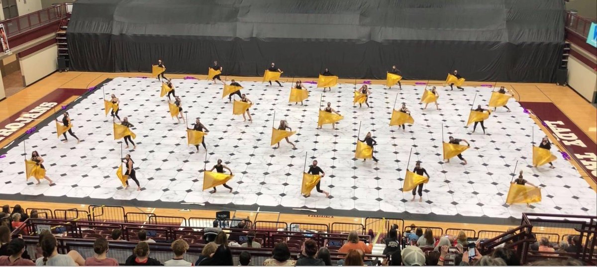 Pictured is Zephyrus Independent (OK) using their FLASH tarp and flags at the recent WGPOklahoma Jenks HS contest.  FLASHVisualMedia.com 
#flashvisualmedia #makingartreality #marchingarts #wgi2021