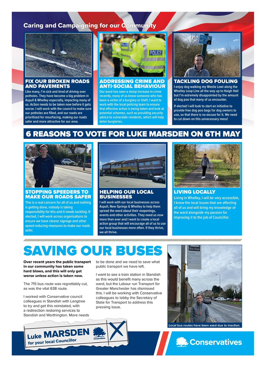 Why am I running for council in Aspull, New Springs &amp; Whelley? Because I’ve lived in the ward all life and I’ve had enough of the way things are!
If elected on May 6th here’s what I want to do 👇🏻🗳 #LocalElections2021 #ANSW #wigan <a href="/WLMConservative/">Wigan, Leigh & Makerfield Conservatives</a>