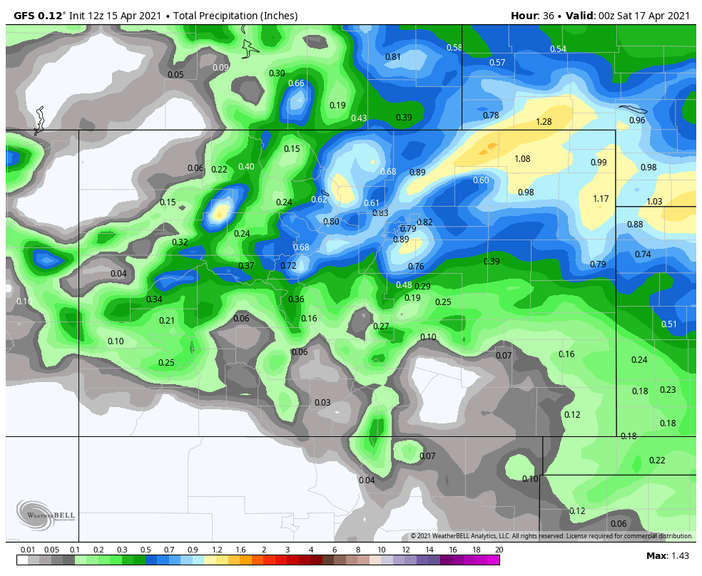 BrianBledsoe's tweet photo. For those that continue to play along...GFSv16 QPF through Friday from yesterday morning vs this morning #cowx #GFSis💩 https://t.co/KUGcTsbN15