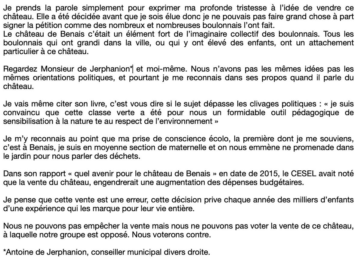 Ecologistes et solidaires - Boulogne-Billancourt (@ecolosolidaires) on Twitter photo Ce soir en conseil municipal, la majorité a voté la cession du Château de Benais, un lieu qui avait accueilli des générations de boulonnaises et de boulonnais. Voici le texte de l’intervention de <a href="/Pauline_RF/">Pauline Rapilly Ferniot</a>. #BoulogneBillancourt Ce soir en conseil municipal, la majorité a voté la cession du Château de Benais, un lieu qui avait accueilli des générations de boulonnaises et de boulonnais. Voici le texte de l’intervention de <a href="/Pauline_RF/">Pauline Rapilly Ferniot</a>. #BoulogneBillancourt