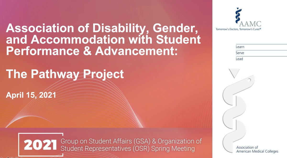 DocsWith's tweet image. Excited to see our Co-PI's presenting initial findings from the #PathwaysProject at todays @AAMCtoday GSA/OSR 2021.

WAY TO GO Drs. Grabowski, Meeks, Jain and Kim!

#DocsWithDisabilities
