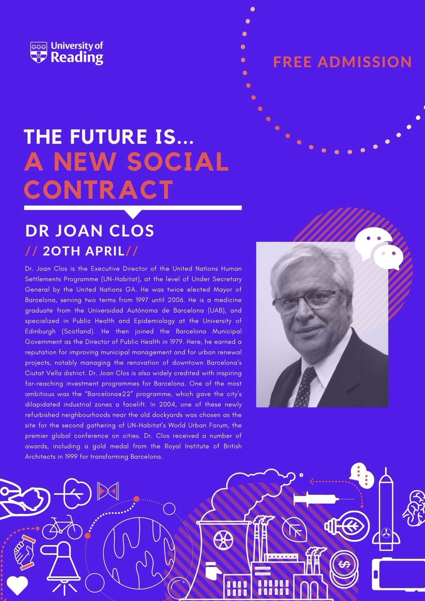 Darren Bray - Founder Studio B.a.d Architects. (@dbrayarchi) on Twitter photo We are delighted DR JOAN CLOS will be joining us <a href="/UniRdg_Arc/">Reading Architecture</a> on 20.04.21 5.30 - 7.00PM to deliver his: THE FUTUTRE IS A NEW SOCIAL CONTRACT part of student curated series: Dr JOAN CLOS won RIBA Gold medal in 1999 serving as Mayor of Barcelona, <a href="/Joanclos/">Joan Clos</a>
eventbrite.co.uk/e/uor-school-o… We are delighted DR JOAN CLOS will be joining us <a href="/UniRdg_Arc/">Reading Architecture</a> on 20.04.21 5.30 - 7.00PM to deliver his: THE FUTUTRE IS A NEW SOCIAL CONTRACT part of student curated series: Dr JOAN CLOS won RIBA Gold medal in 1999 serving as Mayor of Barcelona, <a href="/Joanclos/">Joan Clos</a>
eventbrite.co.uk/e/uor-school-o…