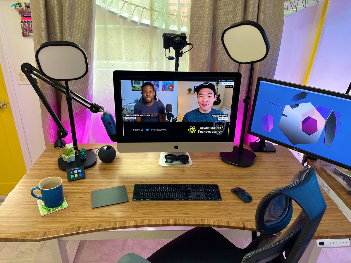 shesupplypi's tweet photo. A remote setup wouldn’t be complete without a cat bridge in the background 😼 #ReactSummit https://t.co/aaTqOeFj37
