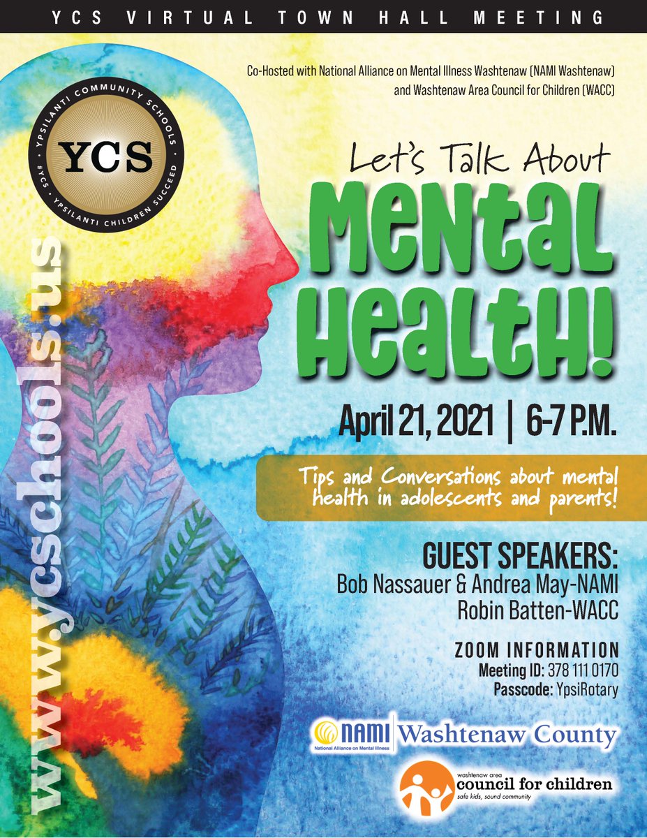 Next Wednesday, April 21, at 6 pm, Ypsilanti Community Schools will co-host a town hall meeting with brief updates from the district and mental health resources for students, parents, and community members.