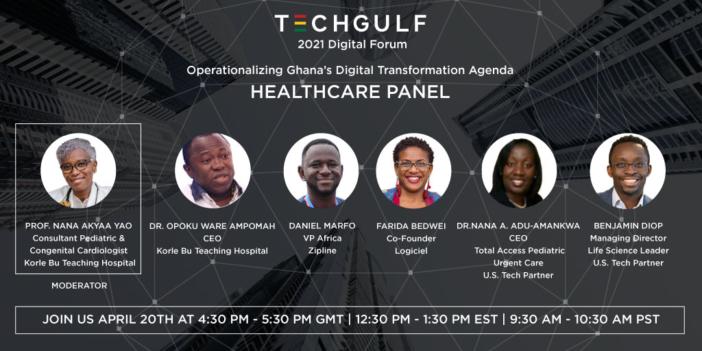 TheTechGulf's tweet photo. #Day1 of #TechGulf's Digital Forum: Operationalizing Ghana’s Digital Transformation Agenda on Tuesday, April 20th will include a panel discussion about #healthcare with expert panelists and moderators.
Register for the event here: https://t.co/9BhlzmOGap
#TGDigitalForum2021 https://t.co/rPf3Yhftpc