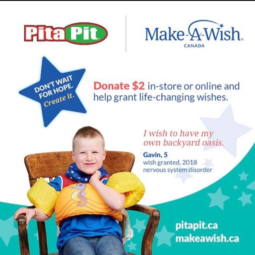 We're a proud supporter of <a href="/MakeAWishCA/">Make-A-Wish Canada</a>, and this month, we're partnering together for the Stars for Wishes campaign.

From April 15-May 14, donate $2 in-store or online and help grant a life-changing wish! Learn more here: pitapit.ca

#PitaPitCanada #MakeAWishCanada