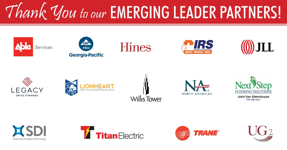 Big shout out to our Emerging Leaders Partners who support our young professionals events! <a href="/Ableserve/">Ableserve Management</a> <a href="/GeorgiaPacific/">Georgia-Pacific</a> <a href="/Hines/">Hines</a> <a href="/JLL/">JLL</a>  <a href="/312Recycle/">Independent Recycling Services</a>  <a href="/SDIPresence/">SDI Presence</a>  <a href="/TraneCommercial/">Trane Commercial HVAC</a>  <a href="/UG2IFS/">UG2 Facility Services</a> #EmergingLeaders #YoungProfessionals #BOMA #CRE #Office