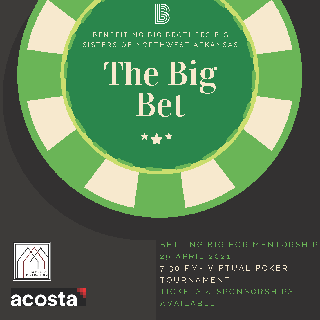 JennJanda's tweet image. Play a little poker, win some great prizes.
Join us for The Big Bet: A Virtual, Texas Hold'Em Poker Tournament.  Tickets start at $100.
Samsung TV's, iPads and Nintendo Switch prizes are up for grabs.
JOIN US: biddingforgood.com/auction/auctio…