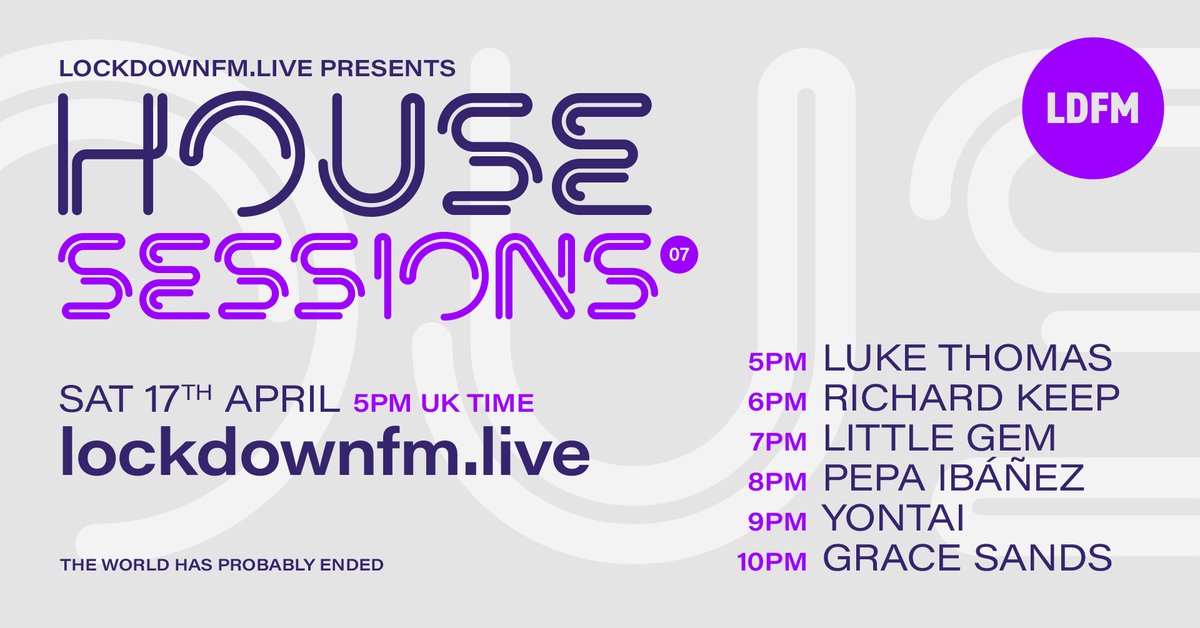 lockdownfm1's tweet photo. This Saturday the House Sessions return to https://t.co/gS7TtQt0hK! With Grace Sands and friends from 5pm UK time https://t.co/vq48q2rR5V #housemusic #livestreaming #freeparty https://t.co/tl9O6L9l65