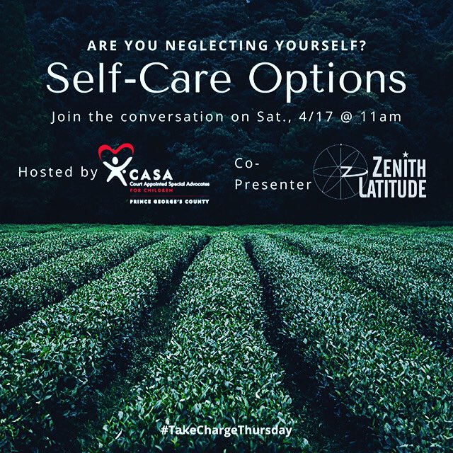 It’s #takechargethursday and we encourage you to take charge of your #health and #wellness. Join me for Self-Care Options on Sat., 4/17 hosted by <a href="/CASA_PGC/">CASA_PGC</a>. Lift your spirits and rejuvenate! Registration is open ow.ly/EOpt50EllJR #selfcare #families #mentalhealth #women