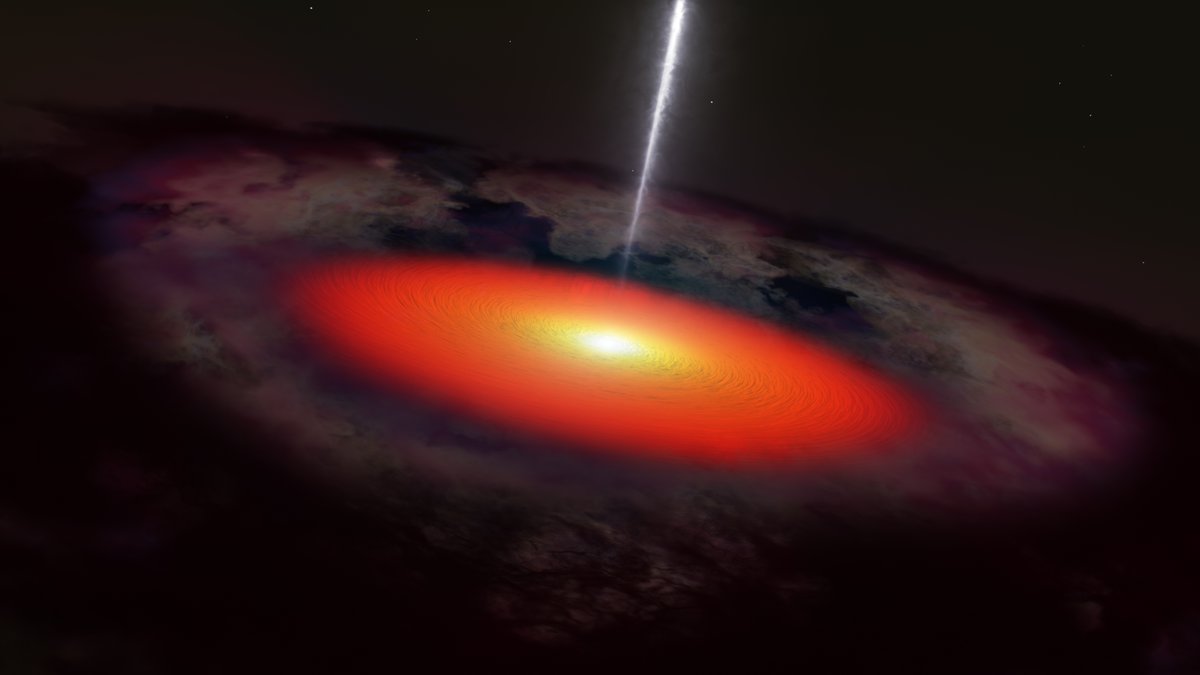 Artists' illustration of a high-energy neutrino with a supermassive black hole