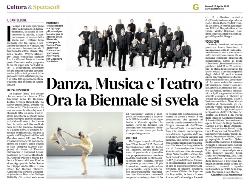 @la_Biennale di #Venezia riparte dal corpo, dal movimento, dalla voce, dalla parola - sul @Gazzettino
#danza #musica #teatro #festival 
@WayneMcGregor @ricciforte @LuciaRonchetti