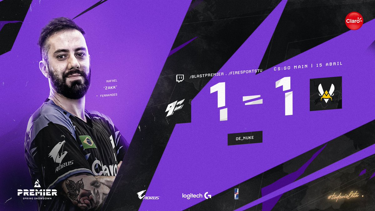9zTeam's tweet photo. 🇦🇷 | ¡VAMOS! Conseguimos el empate en nuestro debut en la #BLASTPremier Spring Showdown ante @TeamVitality.

🇧🇷 | Conseguimos igualar o jogo no nosso debut na #BLASTPremier Spring Showdown vs @TeamVitality.

Sigue Inferno.

#TodoVioleta 💜 @ClaroArgentina @AORUS_LATAM @LogitechG https://t.co/ouGW01gVxQ