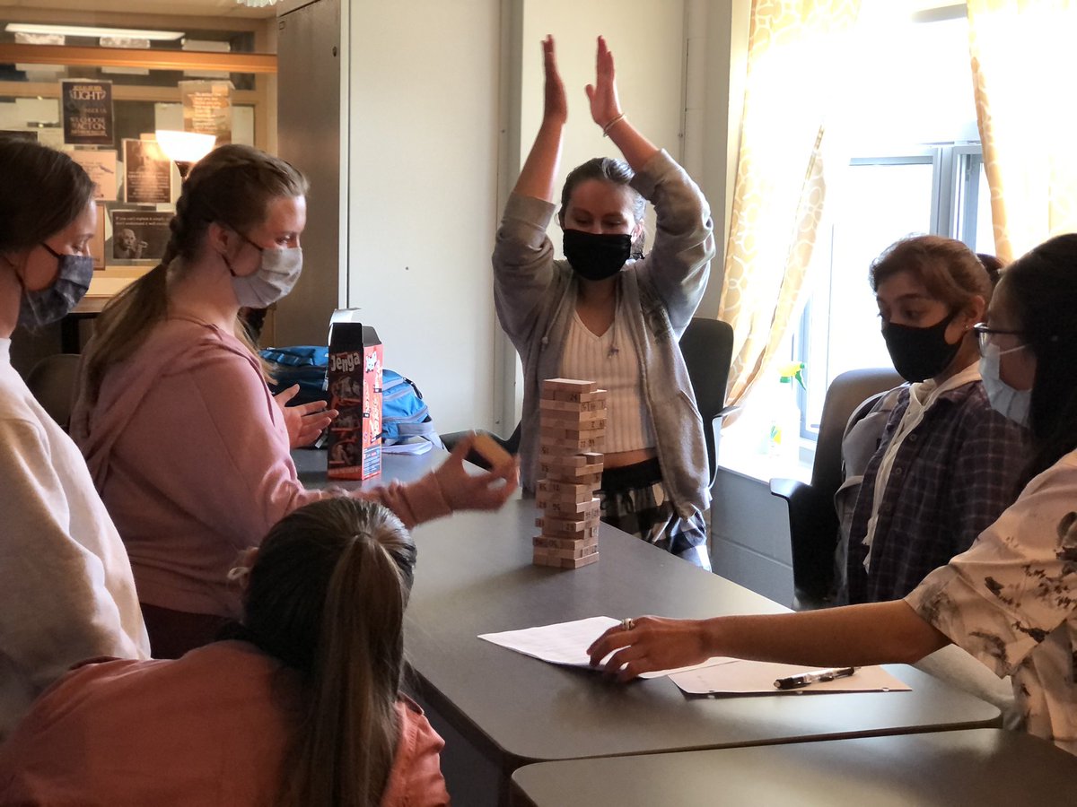 MrsReese_AHS's tweet photo. Jenga discussion of The Great Gatsby in #APLit today! Although you can’t see facial expressions well, the volume is loud, and there’s lots of laughter (amid the in-depth discussion)! This is what feeds my teacher-soul! Talking books among friends! #ahshighlanders #highlanderpride https://t.co/J9vrQZ5pLh