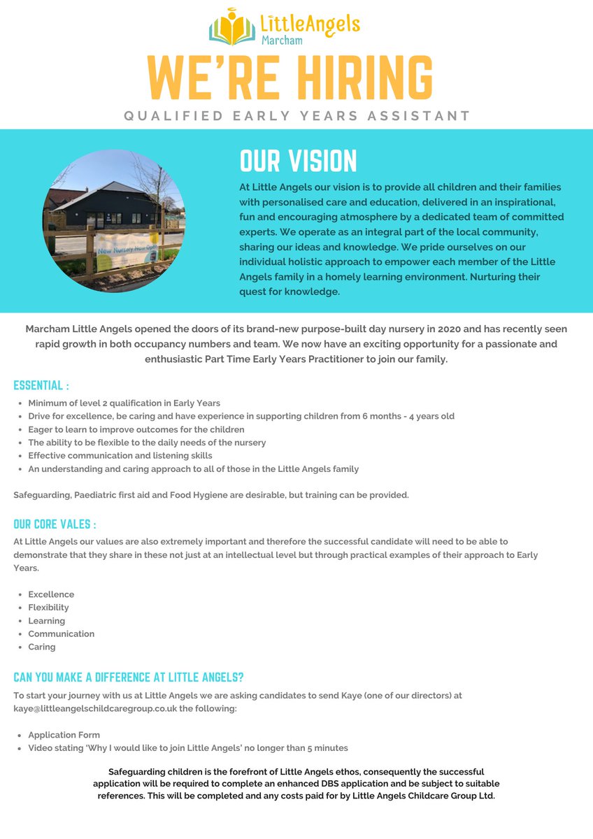 LittleAngelsMar's tweet image. Do you believe you can make a difference in children lives?

We are looking for a qualified Early Years Assistant to join our family! 

Find out more about us: ow.ly/sE6J50EngHJ

Apply:uk.indeed.com/jobs?q=marcham…

#Job #Recruitment #Abingdon #Nurseryjob #EYFSJobs #Oxford