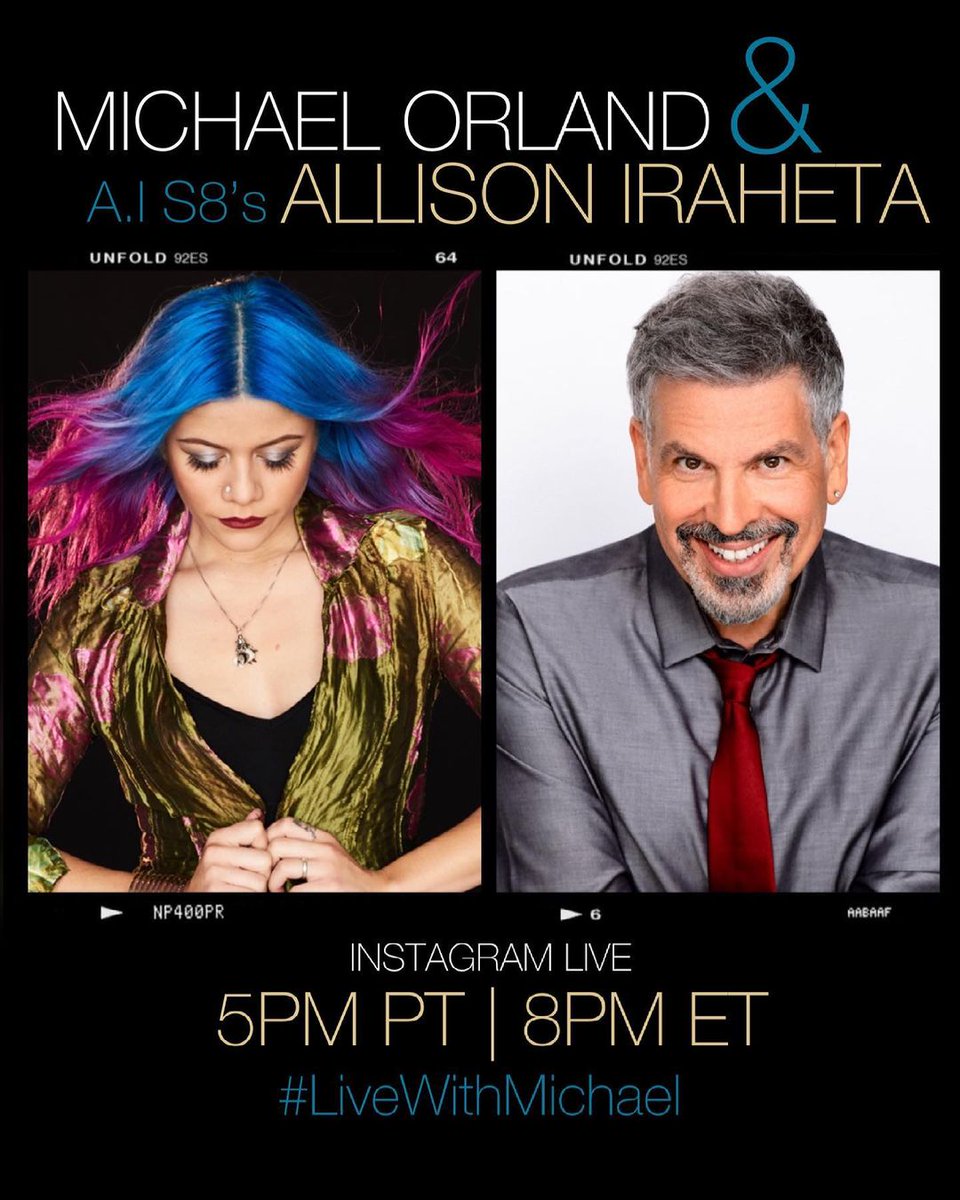 OoftaBop's tweet photo. 🎇 IG Live 8 pm ET @MichaelOrland TONIGHT! Allison Iraheta rocks a whole new episode of #LiveWithMichael! See you at 5pm ✨
https://t.co/t4lUkvNvWV https://t.co/wysEFhCa8Z