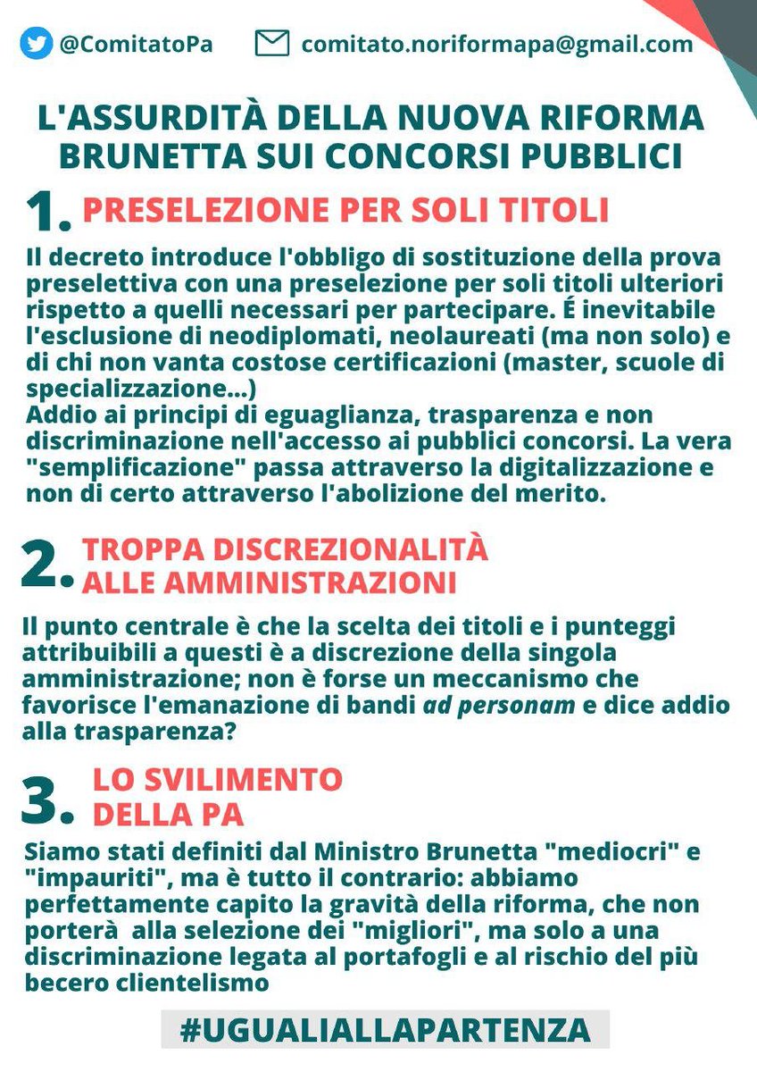 ViolaRaffaela's tweet photo. @pdnetwork @EnricoLetta @PiazzapulitaLA7 Siamo sempre in attesa di conoscere la posizione del PD @pdnetwork di @EnricoLetta sulla discriminatoria riforma dei concorsi del Ministro Brunetta, il silenzio sta diventando assordante @fratellicrozza @la_kuzzo @corradoformigli #piazzapulita #ugualiallapartenza https://t.co/hzYcP0jUHy