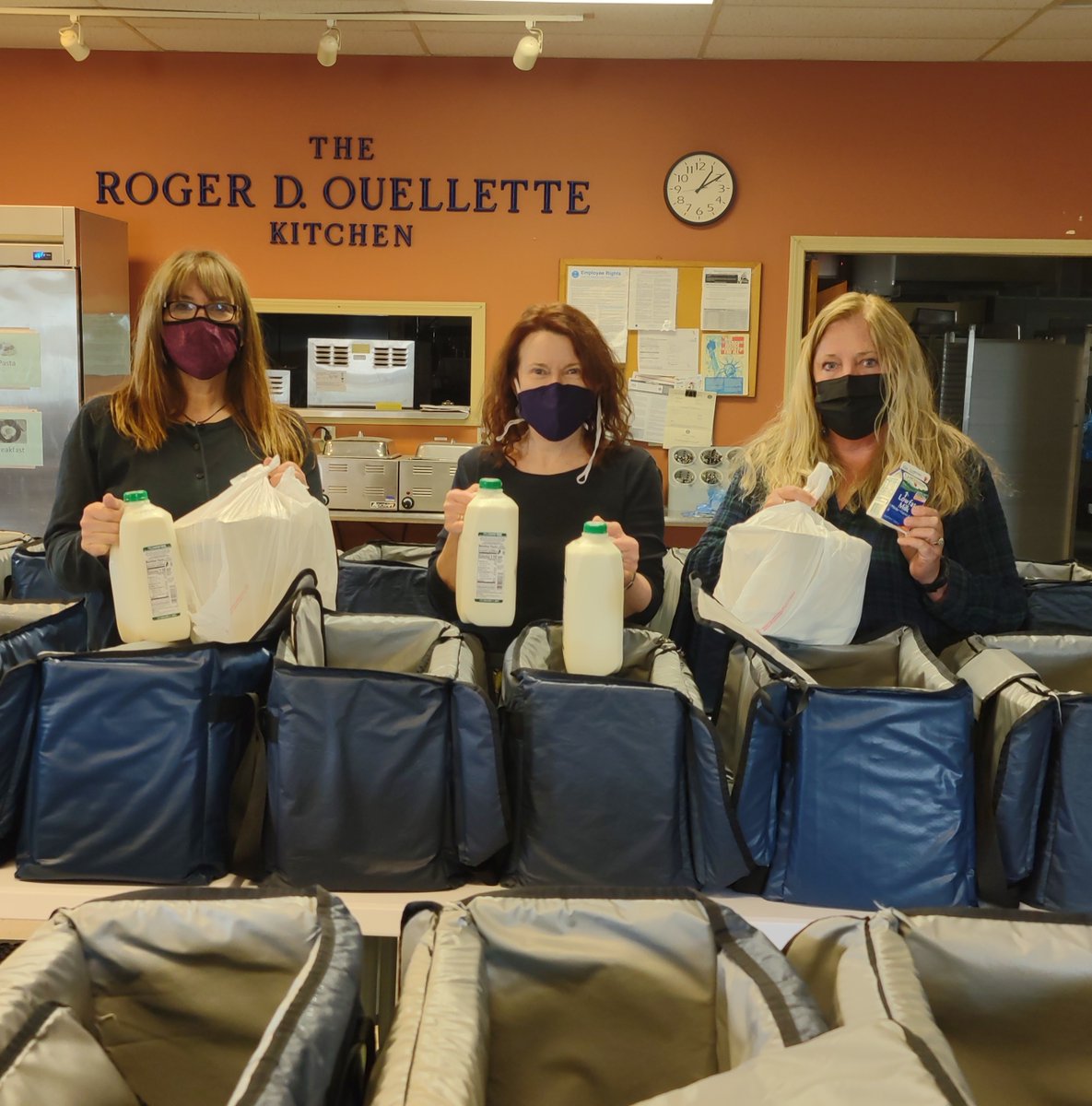 Got milk?Coping with a shortage of staff and volunteers, Nutrition Services Director Barbara Price (left),COO Heather Davis, and CEO Betsy Sawyer-Manter(right), stepped up to ensure clients of Meals on Wheels at SeniorsPlus got their meal deliveries on time. #seniorsplus,#mowa