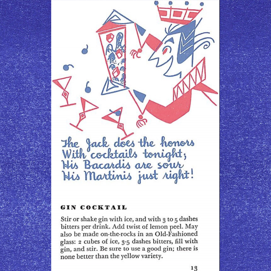 PeoplesGDArc's tweet photo. Highlight from the People!

King of Hearts Drink Book, 1958
illustrated by Josephine Irwin
The Peter Pauper Press

#PeoplesGDArchive #GraphicDesignHistory #WomeninDesign #cocktails https://t.co/bhXSGPVxdV