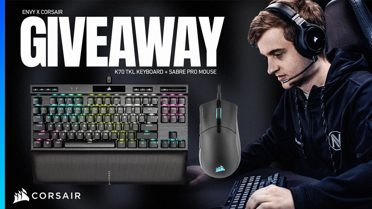Want what <a href="/kaboose/">kaboose</a> has? 😳

💥 K70 TKL Keyboard with PBT double-shot keycaps, cherry MX switches, and a tournament mode
💥 Sabre Pro Mouse that’s ultra lightweight with a paracord cable

All you got to do is:
➡️ Follow us &amp; <a href="/CORSAIR/">CORSAIR</a>
➡️ Like &amp; RT 
➡️ Tag your duo

*ENDS 4/19.