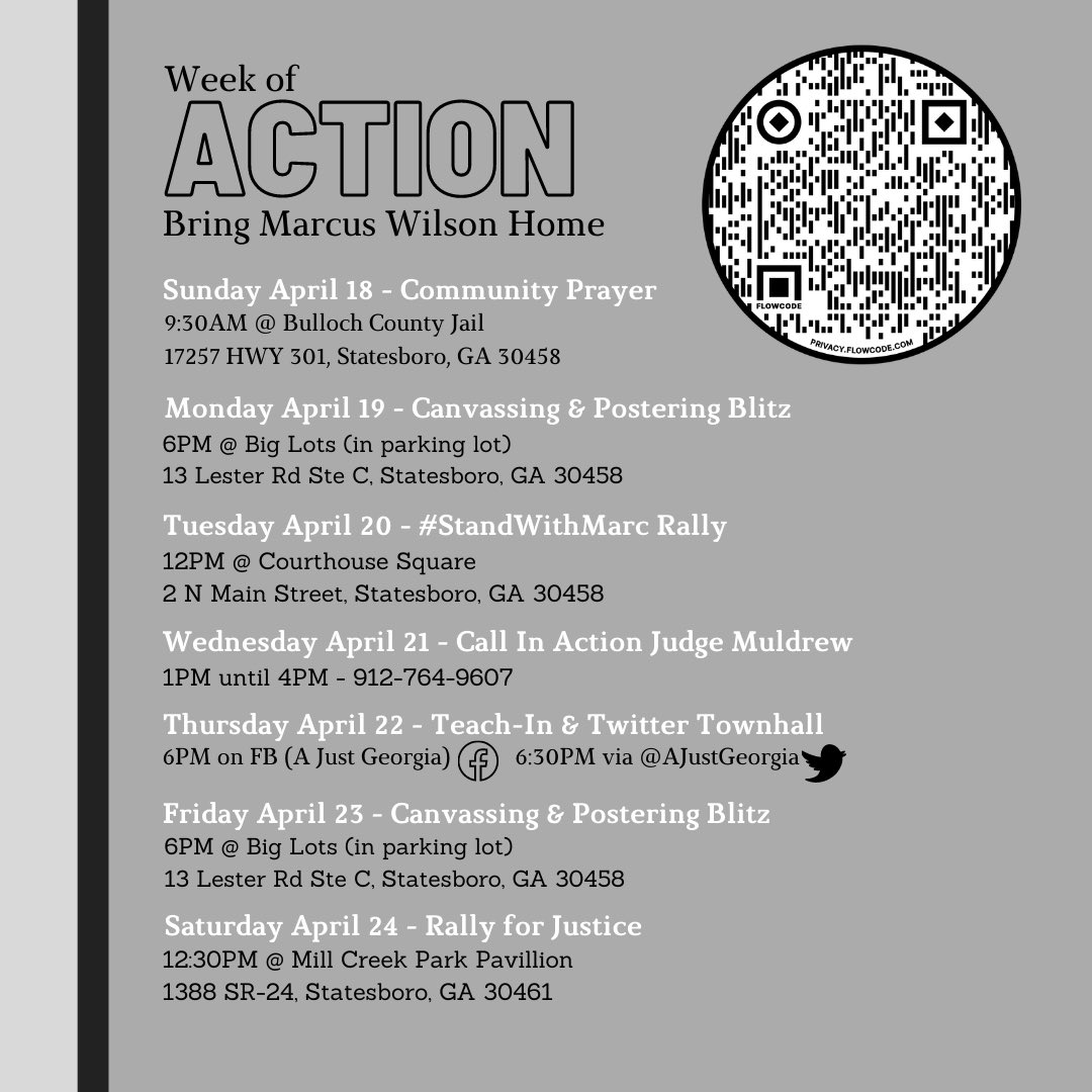 alliwbu's tweet photo. STATESBORO!! Marc needs y’all to show up & show out! It has been over 100 days since Marc’s last bond hearing & Judge Muldrew still has not given a ruling while he’s given killer cops bond. We must demand justice for Marc! #standwithmarc #southernnotstate #gsu #gata https://t.co/yN9iNkx71o