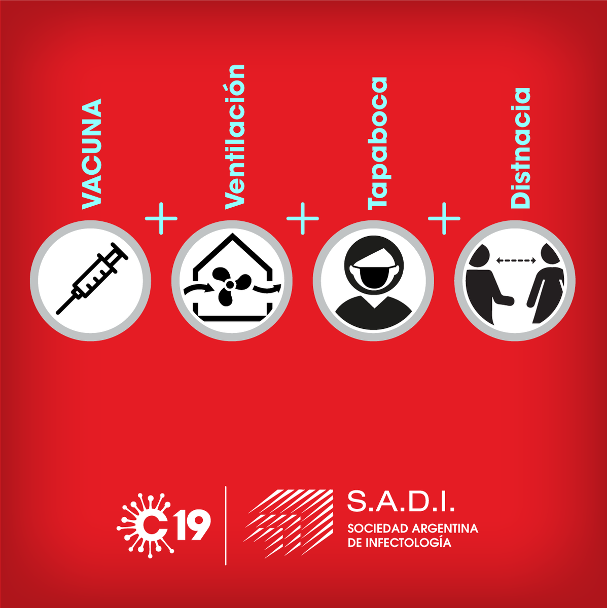 SADI_arg's tweet photo. La vacunación es una herramienta indispensable para parar la pandemia. Pero no es la única. 
Sumemos: Ventilación + Tapabocas correctamente colocado + Distancia física. https://t.co/Inwltva2Ns