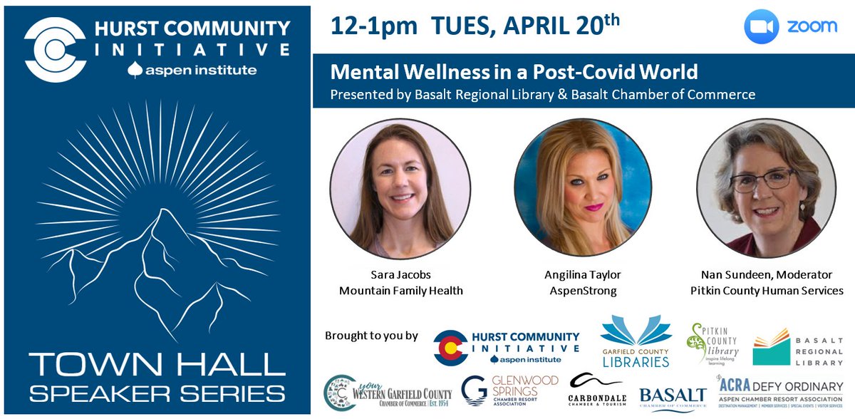 We're thrilled to announce the #HurstCommunityInitiative's first event in its Town Hall Series. This series features collaborations with public libraries throughout the #RoaringForkValley. For more information and to register go to aspen2parachute.org/events.