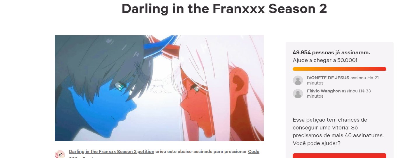 Abaixo-assinado · Darling in the Franxx Season 2 ·