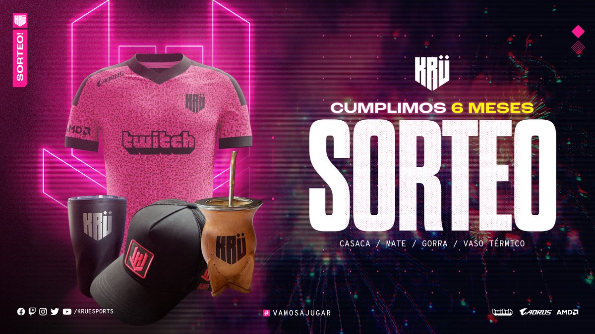KRUesports's tweet photo. CUMPLIMOS 6 MESES Y LO FESTEJAMOS CON UN SORTEO!💥🤟
 
Sale un lindo kit + camiseta para esta besha comunidad de Twitter!

Cómo haces para participar???🤔

FÁCIL:
- Seguínos en TW
- RT a la publicación
- Y contanos qué nombre pondrías en tu casaca?? 

Sorteamos el 20/4!🤩 https://t.co/nK6hzH5L1E