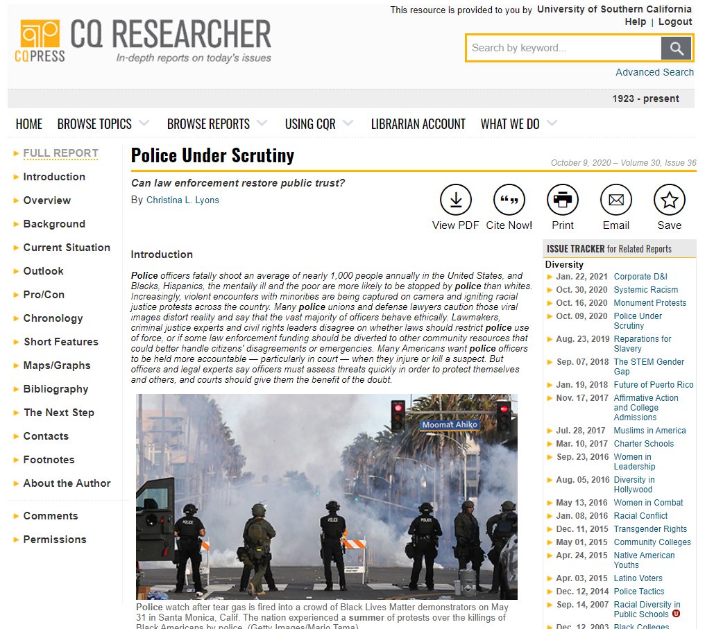 USCLibraries's tweet photo. Speaking of world issues, CQ Researcher is another useful resource that provides in-depth reports on current and trending issues. It’s a great place to start research or find a chronology, graphs, and even pro/con debates on popular topics. https://t.co/nCV8NULt6H -CY https://t.co/bDeuvtnDLe