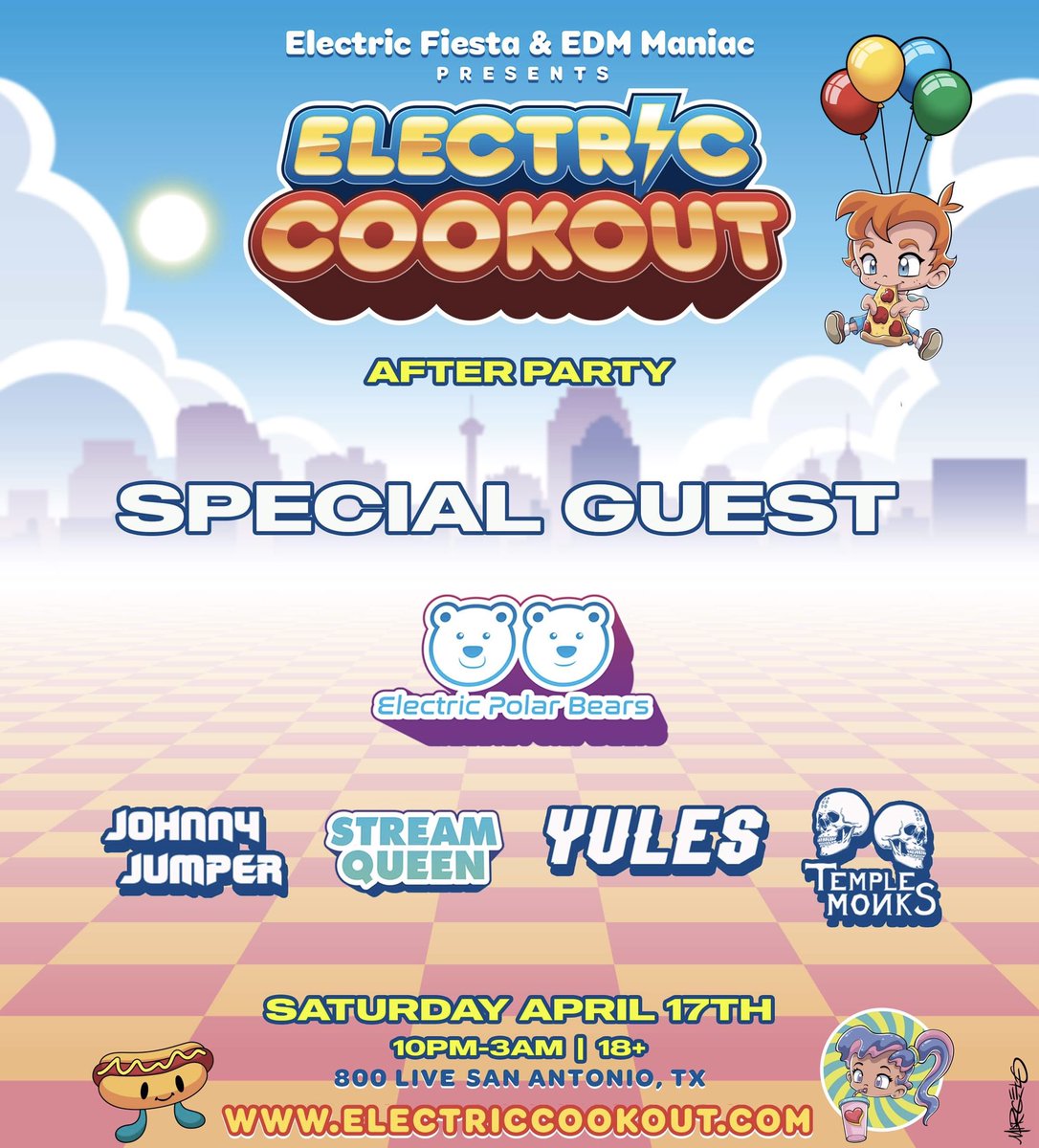 electricfiesta1's tweet photo. We are Proud to Present our full weekend of music programming for Electric Cookout! 
🤠⚡️🔊🎉🍔
Don't miss out on such an epic weekend!
Get your passes at https://t.co/cqVHfOWfqR https://t.co/EiBYnnVAE1