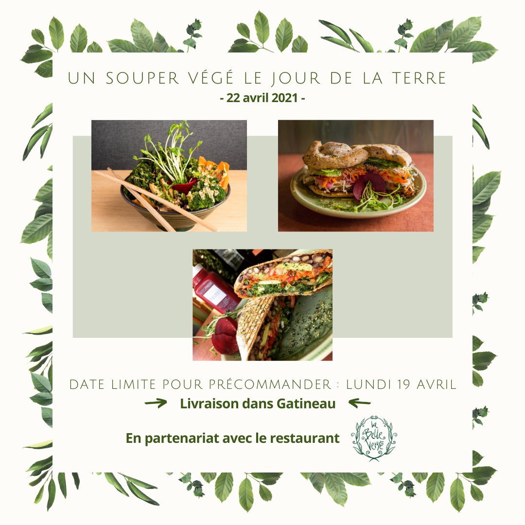 🌏Jour de la Terre🌏 Notre campagne de financement au profit du programme C-Vert Gatineau est en cours ! Précommandez des repas végés sur notre boutique en ligne et recevez gratuitement votre commande au jour de la Terre (jeudi 22 avril 2021) 👉bit.ly/3ec25Fo