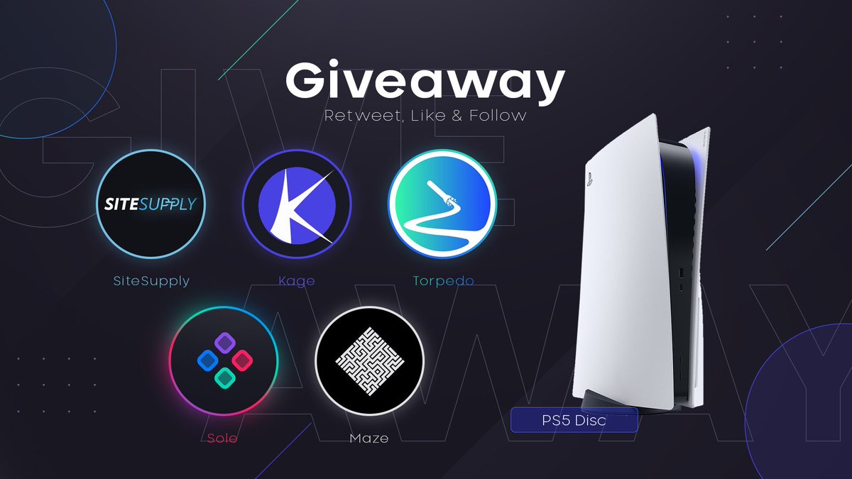 TheSiteSupply's tweet photo. PS5 Giveaway 🥳

Prizes: 🎁
- 1x PlayStation 5

Rules:  📃
• Follow @TheSiteSupply, @SoleAIO, @Maze_IO, @torpedoAIO, @KageAIO
• RT &amp; Like this tweet 🔁💕

Winners picked in 24 HOURS! 🎉 https://t.co/h7fMrKGDdY